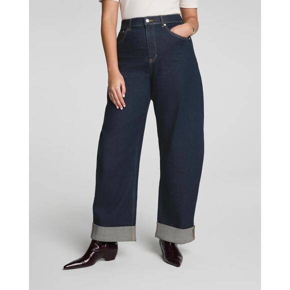 SPANX Denim - Spanx Cuffed Horseshoe Jeans in Marina Blue 3X High Rise Casual Wardrobe Basics